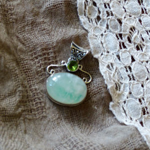 Large green E/W moonstone and peridot pendant